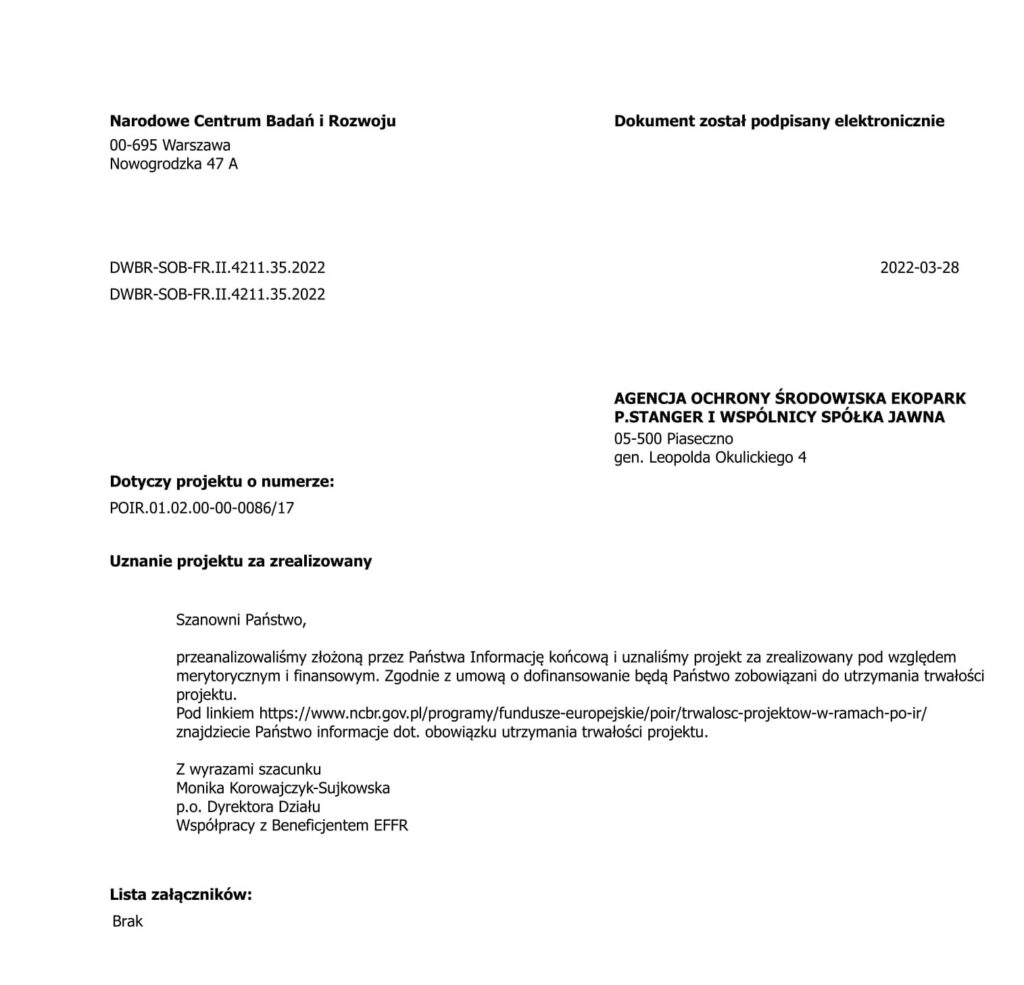 Ukończenie projektu badawczo rozwojowego